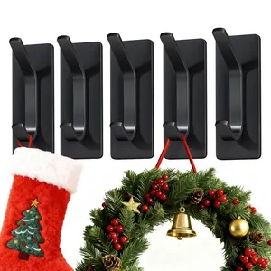 Auxmir Self Adhesive Hooks for Hanging 15lb, Stainless Steel Wall Hooks for Coat and Towel, Waterproof Oilproof Rustproof Adehesive Door Hanger for Bathroom Shower Kitchen Office RV, 5 Pack, Black