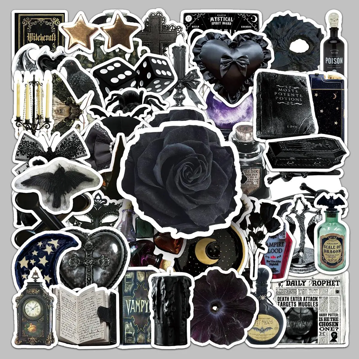 Gothic Style Sticker, 50pcs/set Waterproof Self Adhesive Decor Paper, Decor Sticker for Gift Greeting Card Water Bottle Laptop Phone Cellphone, Screen Protector, Accessories