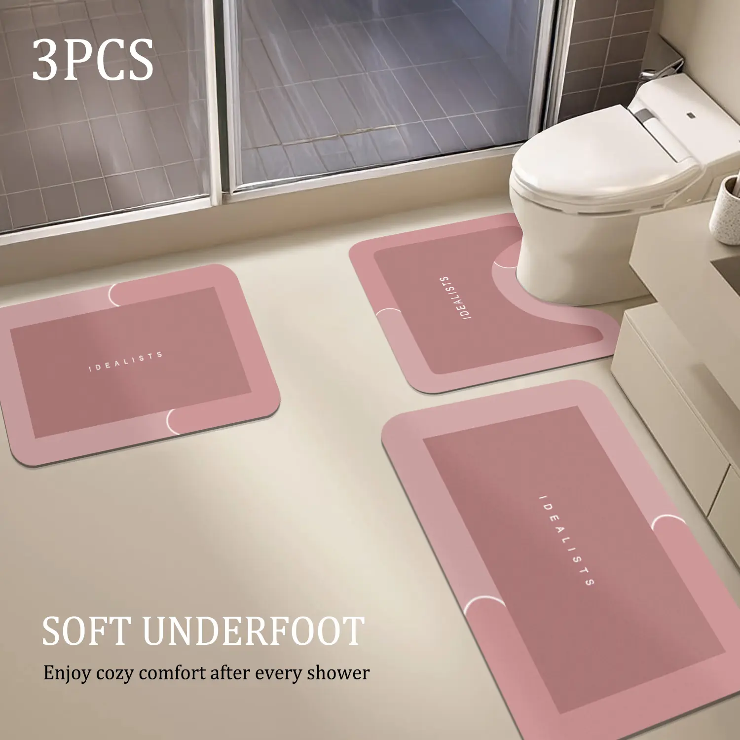 3pcs Diatomite Mud Bath Mats Set - Water Absorbent, Quick Dry, Non-Slip Rubber Backing, Shower Mat Non Slip, All Seasons Home Bathroom Supplies, Water Absorbent Mat, Quick Dry Bath Mat