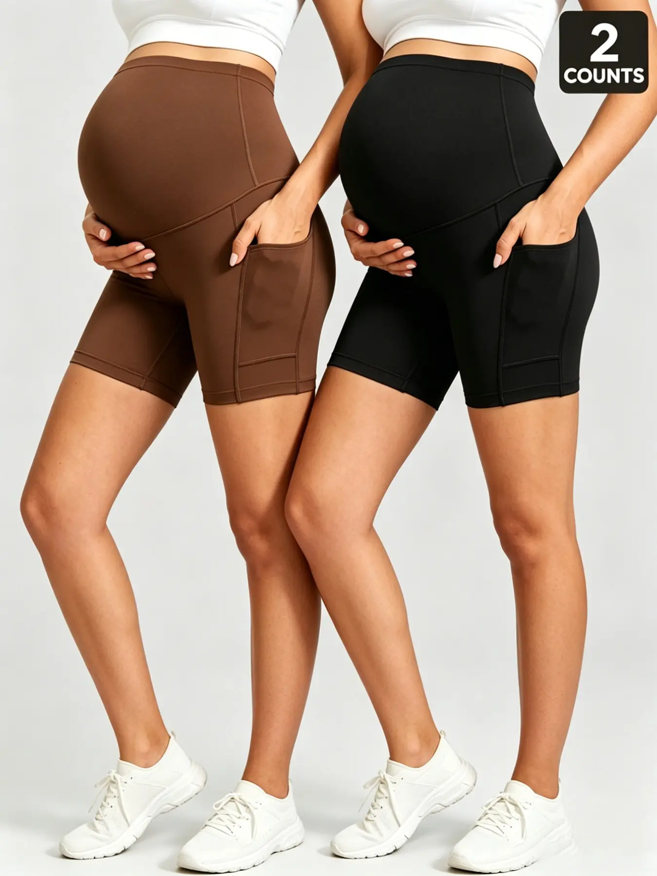 2-piece Maternity Shorts, Pocket Safety Shorts, Summer Three-quarter Pants, Maternity Wear, Sports Running Fitness Yoga Pants, Casual Leggings, Maternity Workout Clothes, Pregnancy Clothes, Maternity Apparel, Maternity Clothing