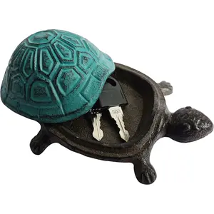 Cast Iron Turtle Key Hider - Spare Key Holder & Garden Decoration - Trinkets Box for , Ear Studs, Ring & Paper Clips (Antique Blue)