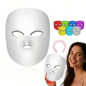 2027 New Light Therapy Mask, Seven Color LED Facial Face and Neck Care Mask, Eye Protection Design, Wireless LED Mask, Facial Care Instrument, Ideal Gift, Includes Hairband