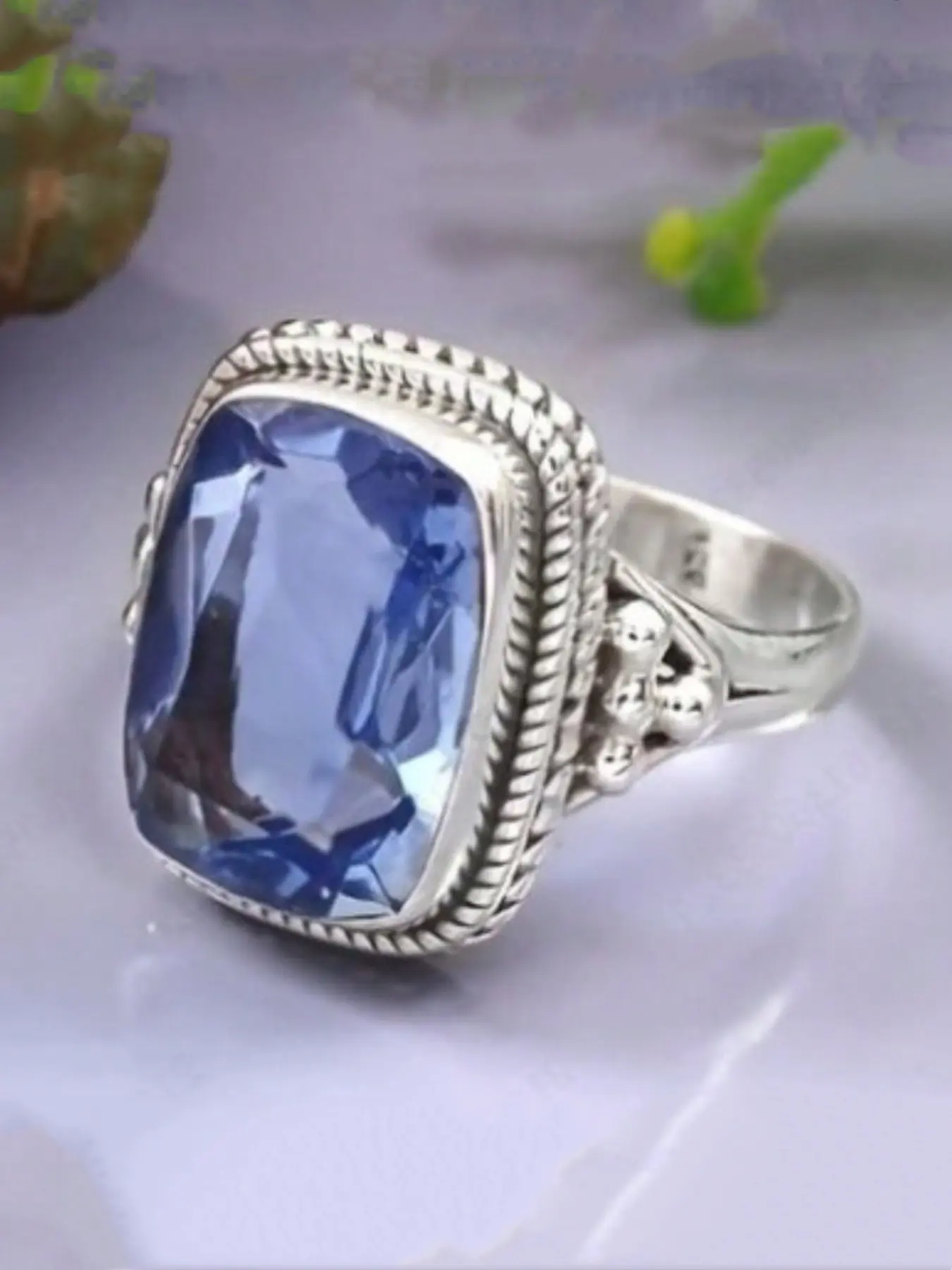 Vintage Charm Blue Cubic Zirconium Ring - Silver Birthday Stone Ring - Wedding and Engagement Promise Ring - Engagement Wedding Jewelry - Birthday and Valentine's Day Gift Mother's Day, Anniversary Gift, Beautiful Rings