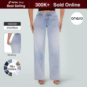 Magic ONESO Mid-low Rise Baggy Jeans Stretchy Wide Leg for Women Distressed Pants Womenswear Bottom 8001 Lady Basic Minimalist Comfortable Denim Tummy Control Curve Hugging Plus Size Regular Size BBL #SpringStatement