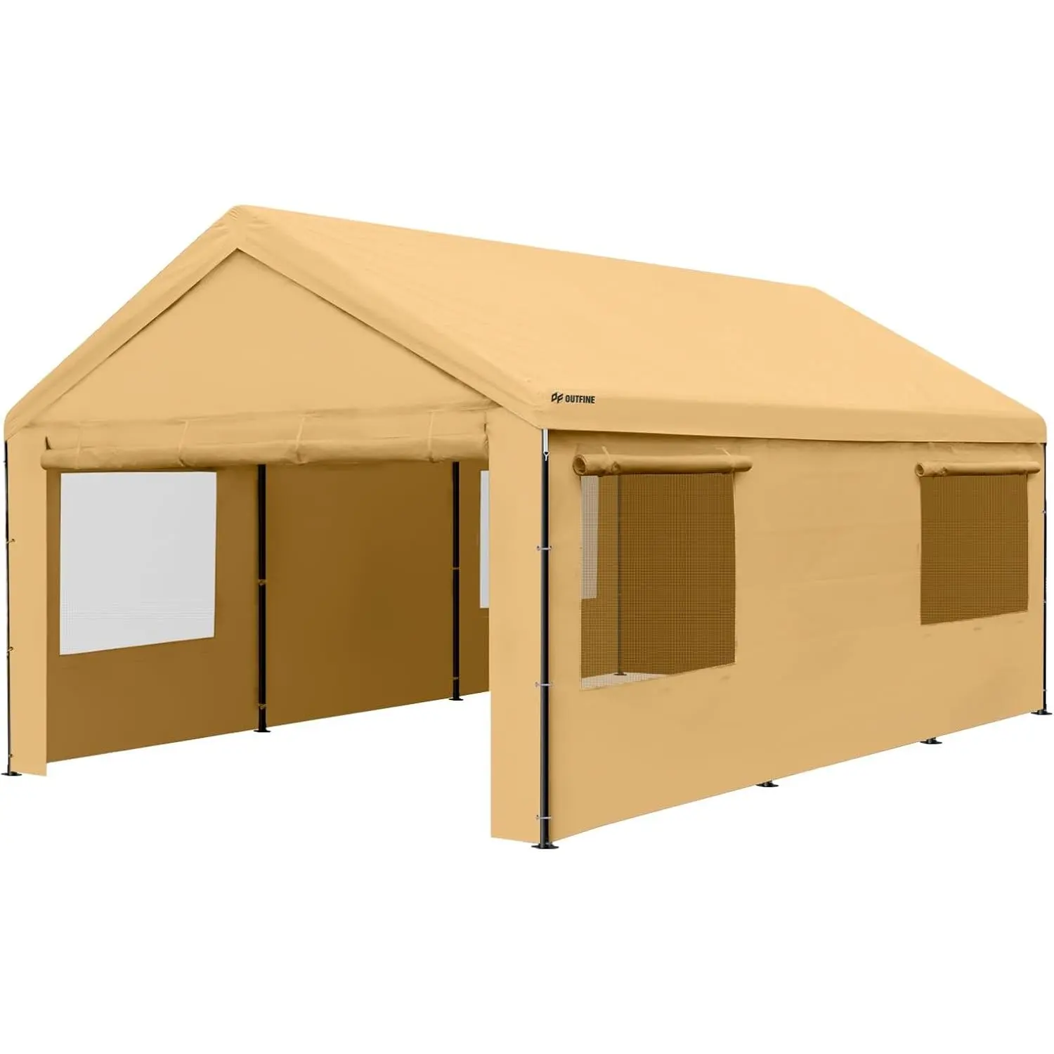 Carport Canopy 12x20 FT Heavy Duty Boat Car Canopy Garage with Removable Sidewalls and Roll-up Ventilated Windows, Tent Stakes x 12, Windproof Ropes x 4, Sandbags x 4 (Beige)