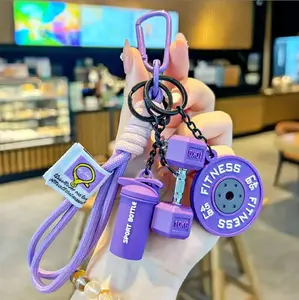 Fitness Keychain Set, MSilicone Dumbbell Kettlebell Weight Plate Keychains, Cute Keychain Gym Accessories for Men Women keychain gift high quality fashion jewelry jew lery Durable Nylon Lanyard Fun Touch Backpack Athletic Fun Touch Durable Nylon Lanyard