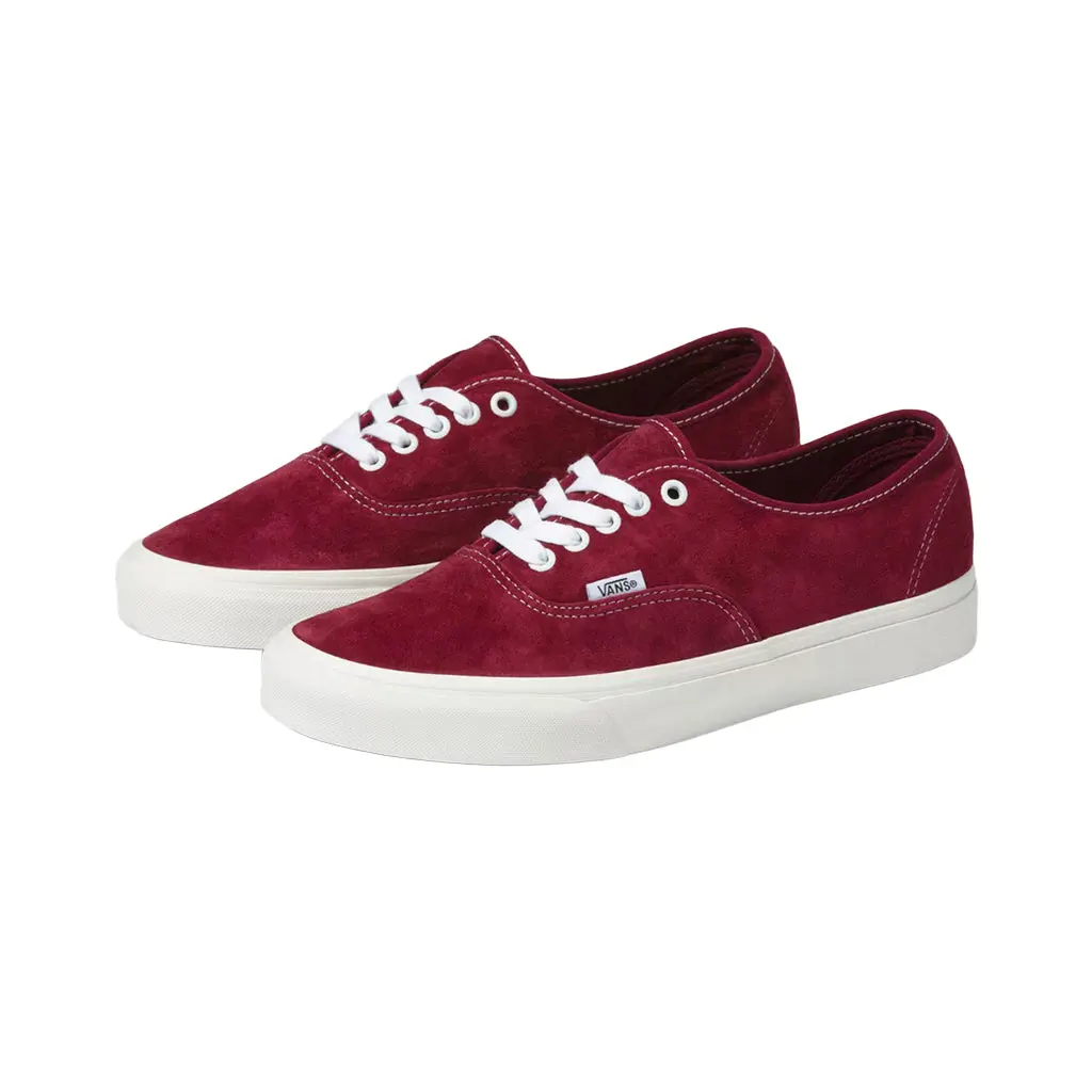 VANS Men's Authentic Classic Low-Top Pig Suede Pomegranate Sneaker - Lace-Up Round Toe Lace Casual Trainers, Metal Eyelets, Rubber Waffle Sole, All-Seasons Walking Footwear