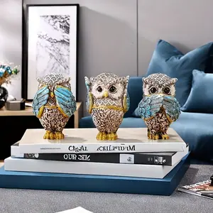 Resin Owl Statue Set of 3, Decorative Craft for Various Room Types, Indoor Use, No Power Required, Perfect for Home Decoration, Living Room Decor