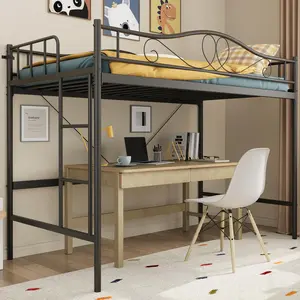 Black Twin Loft Bed with Adjustable Ladder & Full Safety Guardrail,Loft Bed Twin Heavy-Duty Metal Frame 400 Lbs Weight Capacity,Space Saving,No Box Spring Needed & Noise Free