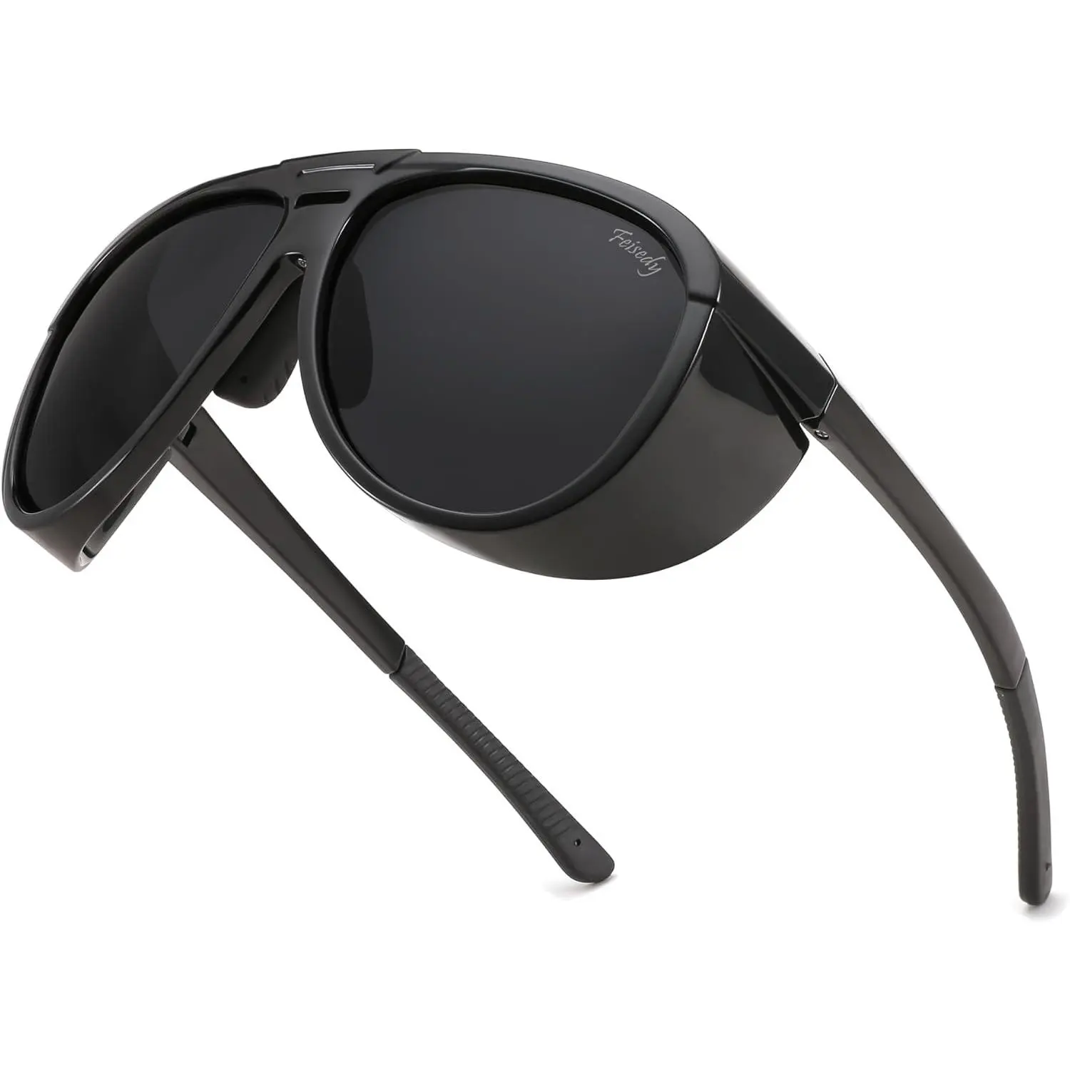 EyeconicFinds Unisex Polarized Aviator Sunglasses - Oversized Round Steampunk Style, Side Shields, UV400 Protection, Ideal for Sport & Outdoor Use (B0095)