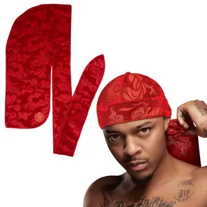 Premium Velvet Durag for Men - 360 Wave Hairstyle Compression Wave Cap, Soft Stretch Long Tail Do Rag, Adjustable, Barber Use, Daily Wear Sports & Outdoor Hat