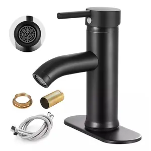 Black Bathroom Faucet Matte Black Single Hole Single Handle Deck Mount RV Vanity Sink Faucet for 1 or 3 Holes Modern Design