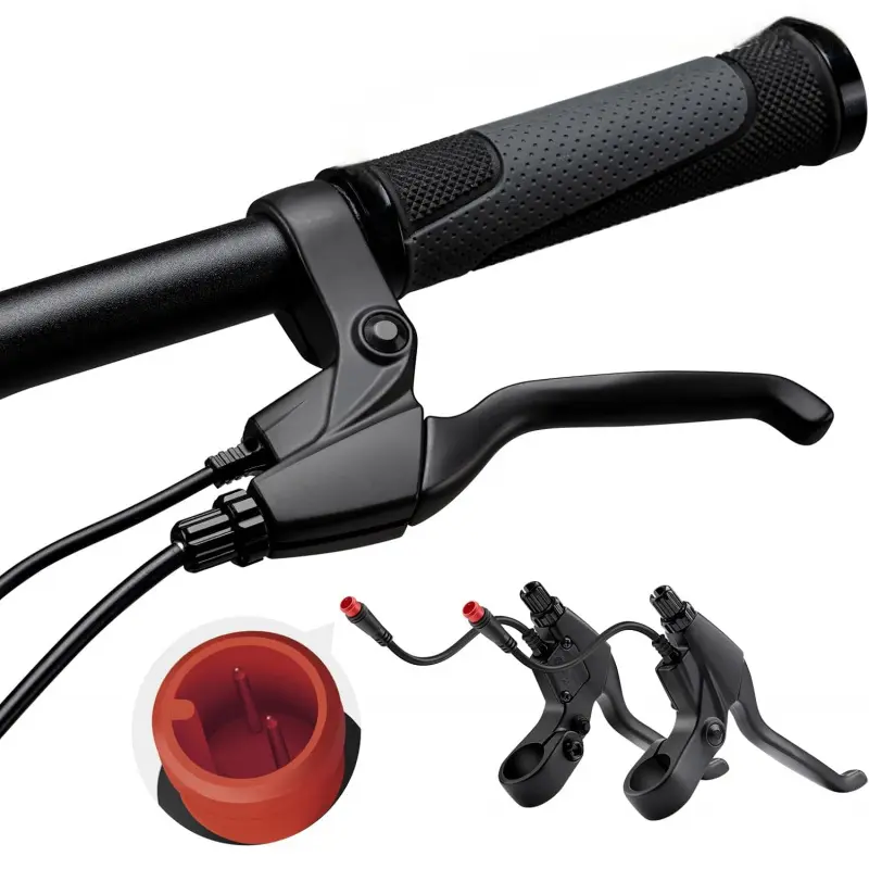 2 Pin Brake Levers for Electric Bicycle, Brake Lever Handle Bar Grips 2 Wires Left & Right E-Bike Replacement Parts (1 Pair), 12cm Cable Length2026, 2-Pin Male Waterproof Connector, Easy Installation