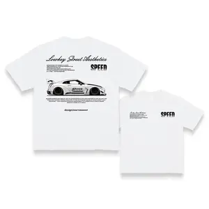 Men's Racing-Themed Graphic T-Shirt White with Black Car & Text 100% Cotton Fitted Short Sleeve Crew Neck Summer Streetwear for Car Enthusiasts Lightweight Breathable Speed-Style Fit