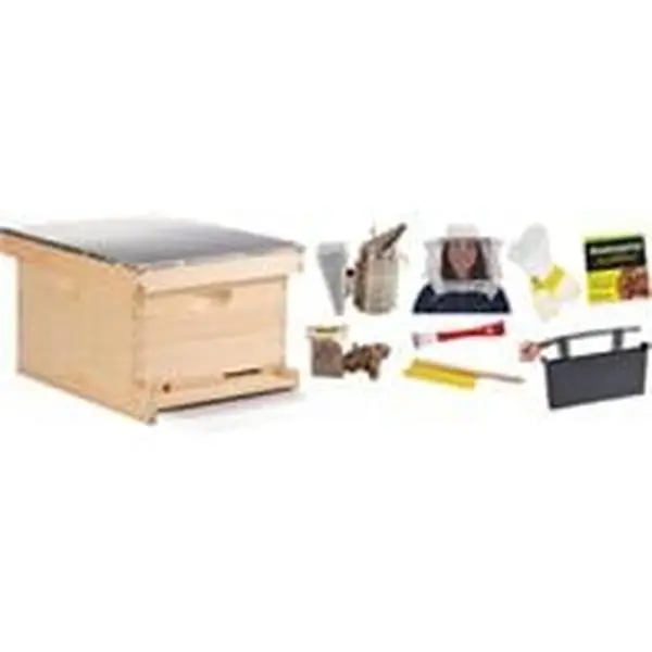 Miller Mfg 052855 Langstroth Natural Wood 10-Frame Beekeeping Complete Kit for Beginner Beekeepers - Bee Supplies Include Veil, Smoker, Bee Brush, Hive, All You Need