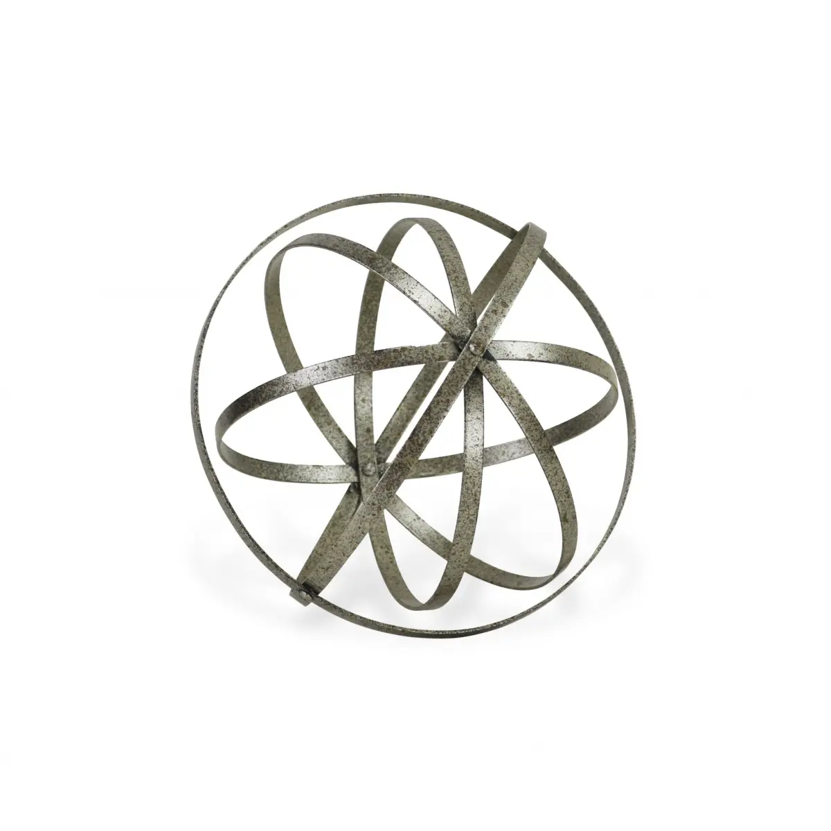 212 MAIN 10 in. Shiny Steel Modern Decorative Sculpture - Modern Art Geometric, Speckled Gray Circle-Oval Metal Orb (Model 399655)