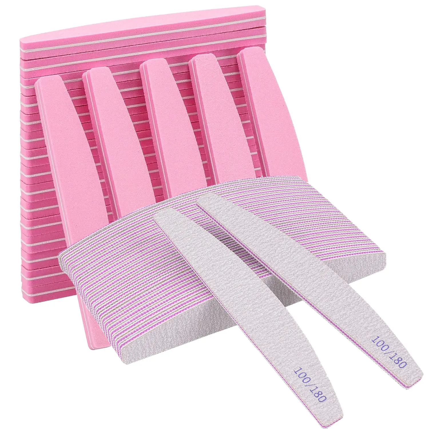 30 Pieces 100/180 Grit Nail Files and Buffers Sets, Double Sided Emery Boards Washable Buffing Blocks for Natural Nails and Acrylic Nails， Reusable Sanding and Polishing Blocks, Sponge files, Double-sided Sand Boards Gel Group A Pink