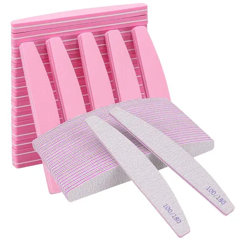 30-Piece 100/180 Grit Nail Manicure Kit - Double-Sided Emery Boards, Washable Reusable Sponge Blocks, Pink Sanding Polishing Tools, Tech Supplies for Natural/Acrylic Nails, Nail Tech Supplies