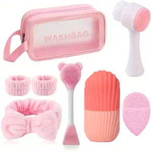 8-piece facial care tool set, silicone ice roller, cold compress, deep cleansing, gentle exfoliation, face mask, portable set, Facial Cleanser Brush, Facial Cleansing Pads