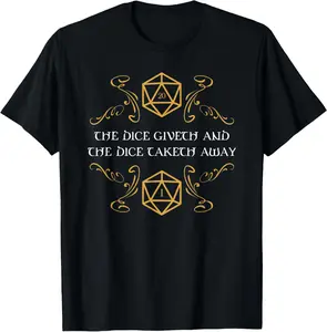Men's Natural Fabric Cotton Short-Sleeve Round Neck Soft T-Shirt - Streetwear Casual Sports Fashion Apparel, Funny Nerdy D20 Dice "Giveth and Taketh Away" Graphic Top