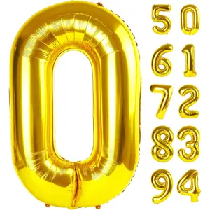 Gold Number Balloon 40 Inch, 0 Number Balloons, 10 20 30 40 50 Numbers Balloon Birthday Decorations, Gold Party Supplies for Women Men