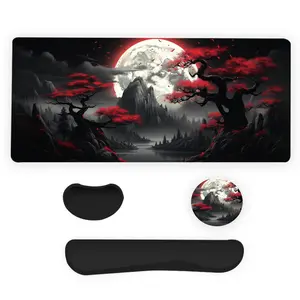 Moonlight Forest Pattern Premium Multipurpose Mousepad Set, Large Gaming Mouse Pad with Keyboard Wrist Rest & Coaster, Ergonomic Wrist Support, Suitable for Home Office Gaming