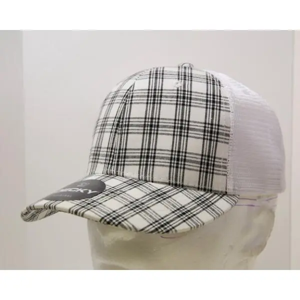 212 MAIN Dog & Cat Trucker Cap - Unisex Vintage Plaid Print 6-Panel Mid-Profile Structured Snapback Mesh Hat, 1 Size Fits Most, 6017-218 218-White