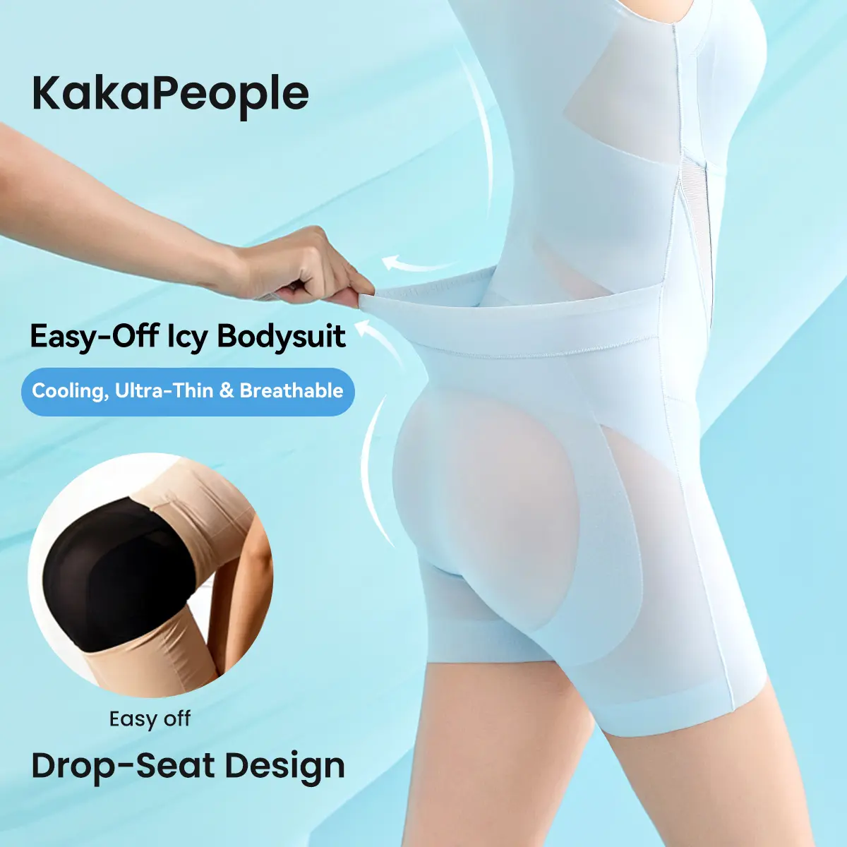 (KakaPeople Easy-Off Icy Bodysuit) Tummy Control Butt Liftter Faja Shapewear Ultra Thin Breathable Cooling Shapewear Bra Free Tummy Control Butt Lifter Seamless Body Shaper For Summer