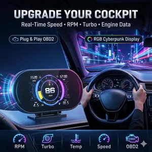 P27 In-Vehicle Head-Up Display Car HUD Display | Digital OBD2 Speedometer with RGB Lighting Car Ambient Lighting | Stay Focused and Safe While Driving at Night!