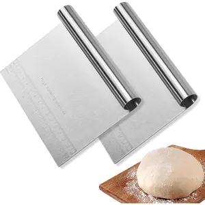 2 Pack Stainless Steel Pastry and Dough /Scraper/ Set, Ideal for Baking, Bread, Cake, Pizza, Multi purpose Bench Scraper with Measuring Scale