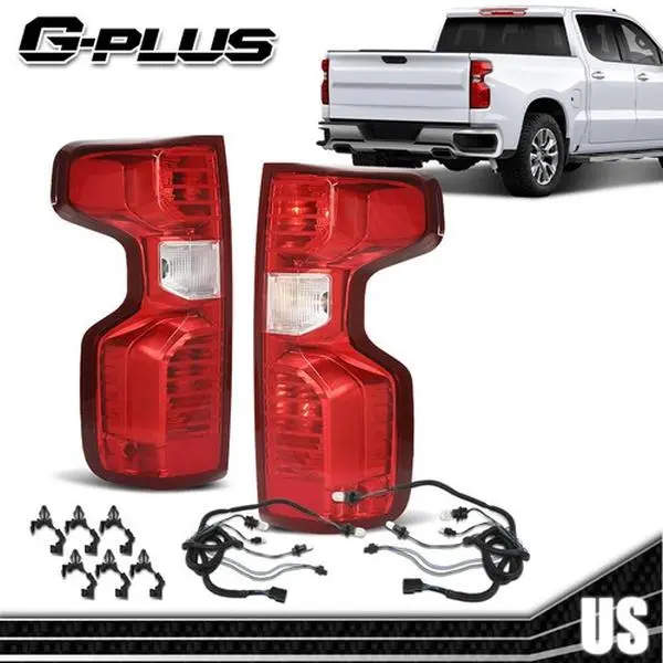 G-PLUS Tail Lights Pair Tail Light Assembly for 19-21 Chevy Silverado 1500, 2500 - LH/RH Brake Lamps, Smoked Integrated Taillight Rear Light Assemblies, Car Lighting Upgrade