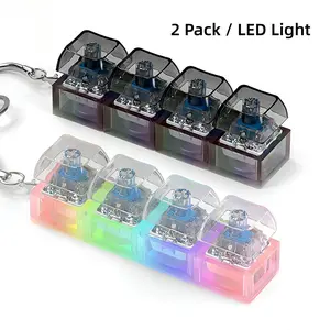 2Pack Glowing Keyboard Fidget Keychain, Compact Press to Light Up with LED & Click Sound, Transparent 4-Button Decompression Stress Relief Fingertip Toy with Key Ring, Anxiety Sensory Gadget Acrylic Keychains Christmas Valentine's Day Gift for Adults Kids