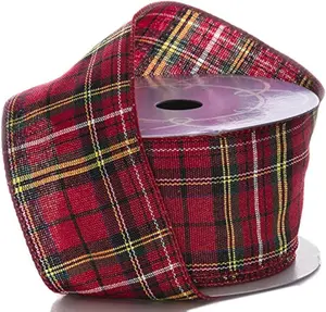 Red Plaid Christmas Wired Ribbon - 2 1/2" X 10 Yards, Tartan, Garland, Gifts, W GiftWrap Etc.