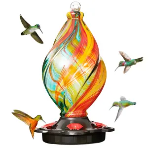 Lujii Ice Cream Shaped Hummingbird Feeder, Hand Blown Glass with 28 Oz Capacity, Leak-Proof Rust-Resistant Design for Garden Decor, Outdoor Hanging Hummingbird Feeder