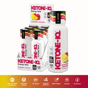 Ketone-IQ Caffeine Energy Shot for Focus & Energy - No Sugar, Natural Caffeine, 100% Vegan - Raspberry Lemonade Flavor - 6 Shots