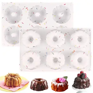 2 Pcs Mini Bundt Cake Pan, 6-Cavity Fluted Tube Cake Pan, Non-stick Silicone Baking Mold for Cupcakes, Donuts, Muffins, Cornbread, Brownies, Jellies
