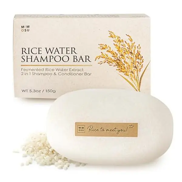 mimosu Hair Growth Shampoo Bar, Fermented Rice Water 2-in-1 Shampoo & Conditioner, 5oz, Unscented, pH Balanced, Solid Bar for Oily Hair, Korean Hair Care