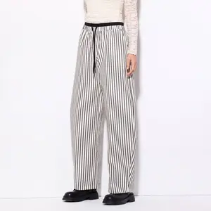 Women's Double Waist Wide Leg Pants - Wild Fable White/Black Striped L
