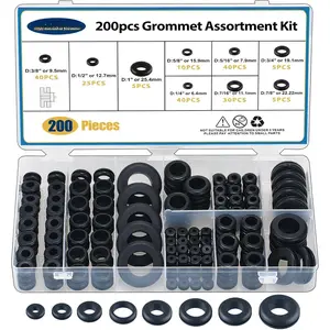 200 count Hollow Rubber Grommet Firewall Hole Plug Assortment, Rubber Grommet kit 1/4", 5/16", 3/8", 7/16", 1/2", 5/8", 3/4'', 7/8", 1''