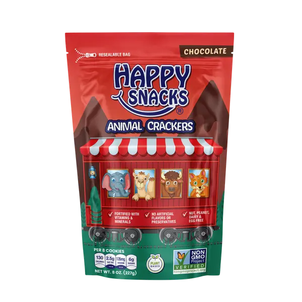 Happy Snacks Chocolate Animal Crackers - Case of 6, 8 Oz Bags