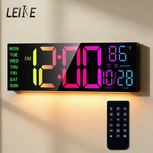 LEIKE 16.2" LED Digital Wall Clock with Remote Control, Dual Alarm, 8 RGB Colors, Auto DST, Temperature