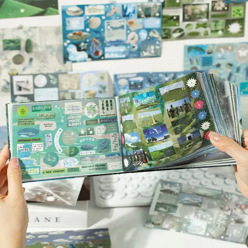 72-Page 15.8cm*18.1cm Retro Cute Functional Sticker Book, Mixed Sheets with Material Papers, Aesthetic Stickers for DIY Scrapbooking, Office Stationery Supplies