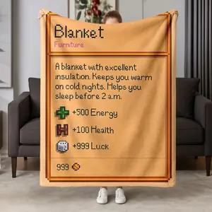 Stardew Valley Pixel Game Attribute Bonus Flannel Fabric Blanket - Modern, Ultra-Soft, Heat Print, Multi-Size Warming Throw for Bed, Camping - Perfect Gift for Gamers