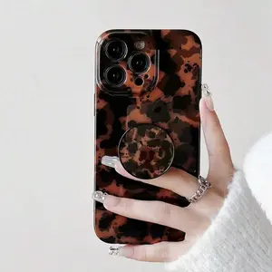 Fashion Leopard-pattern Phone Case with Ring, Anti-drop Cellphone Protective Case, Total Protective Shockproof Mobile Phone Cover for iPhone, Casing, Smartphone Protector