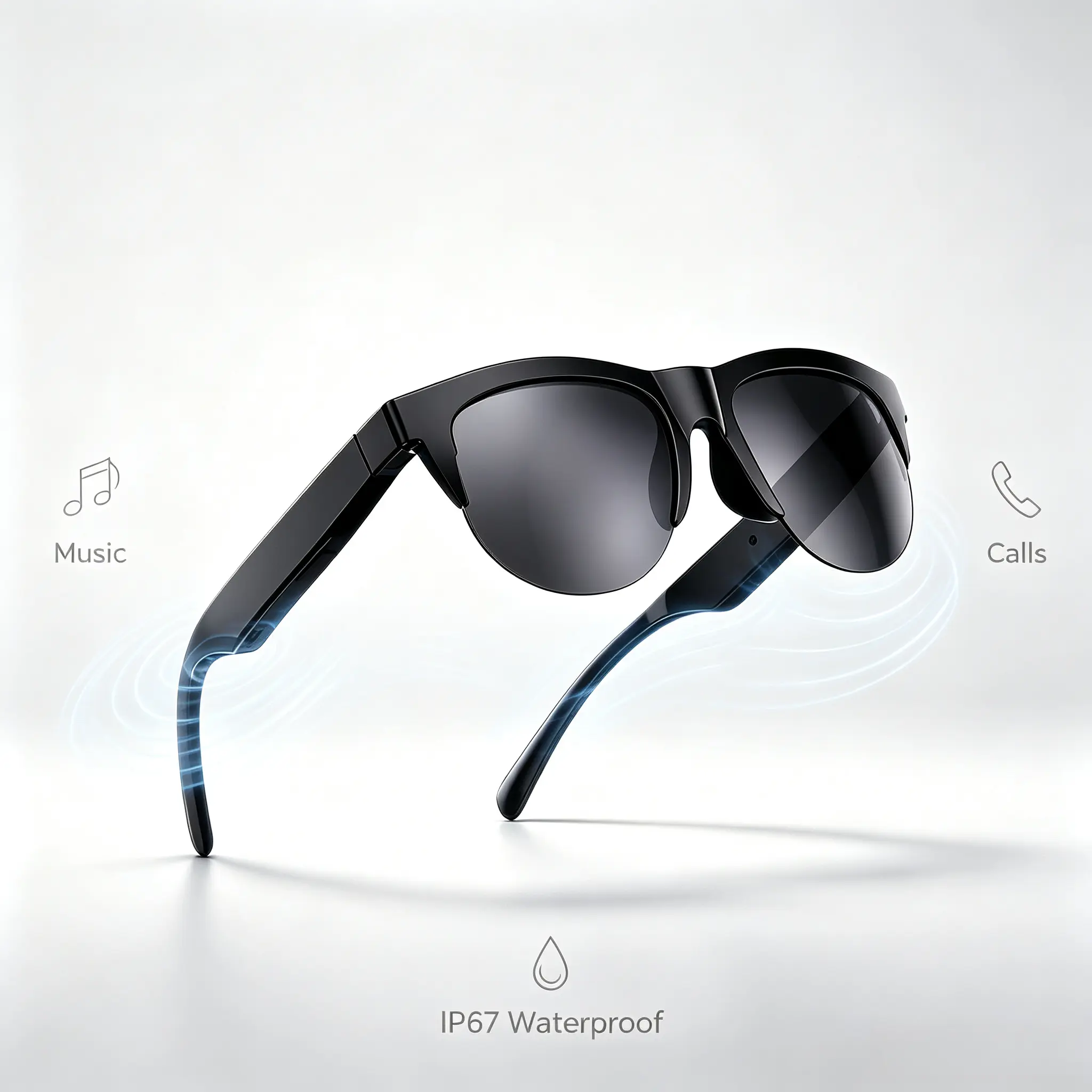 Smart Bluetooth Sunglasses with Open Ear Speakers, Wireless Audio Glasses with Bluetooth 5.4, Built-in Mic HD Call, IPX4 Waterproof Stereo Music Glasses for Driving, Cycling, Men & Women