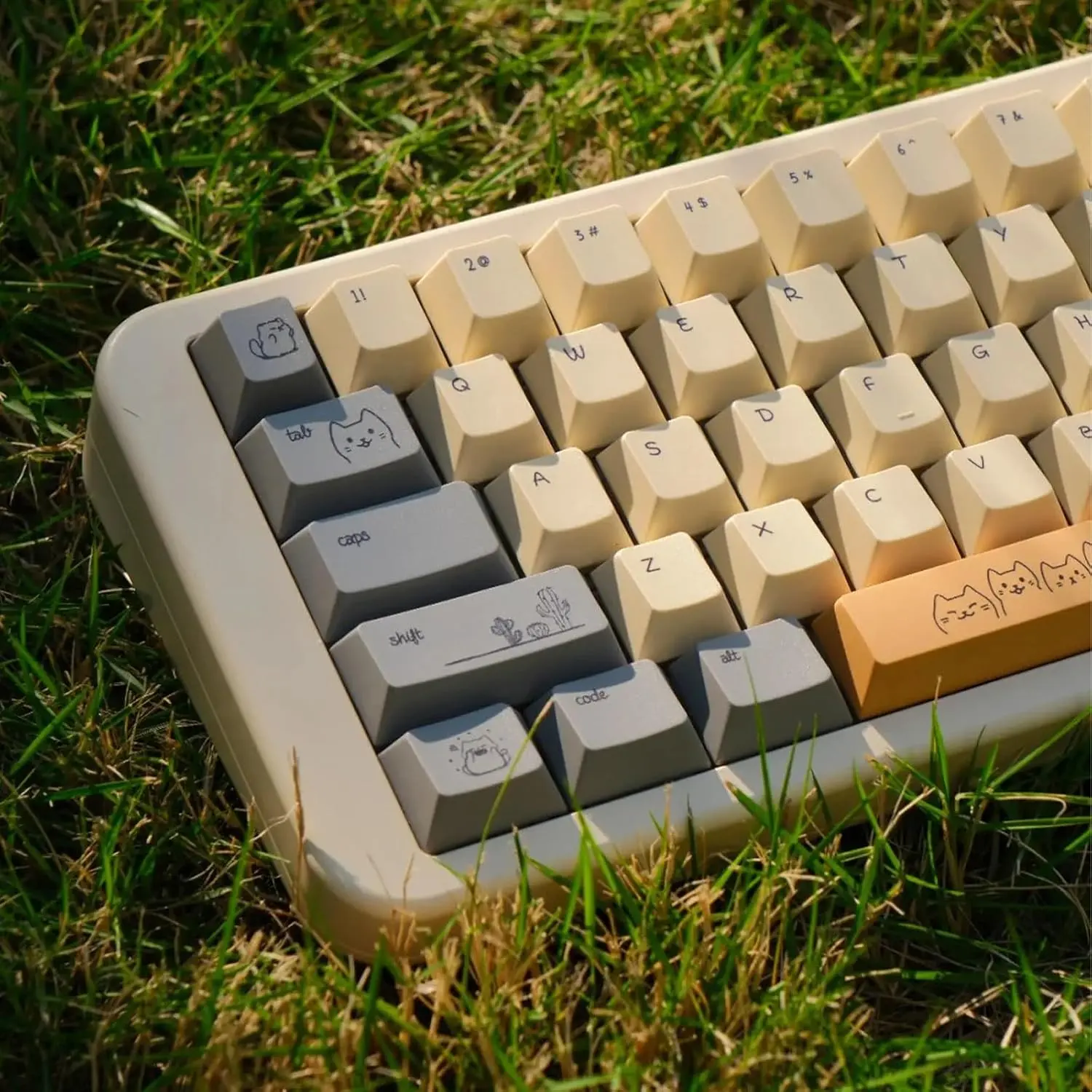 PBT Cute  Keycaps, 143  Custom Cherry Profile Keycap, Yellow Dye-Sublimation Keyboard Caps for Cherry MX Switches Mechanical Gaming Keyboard