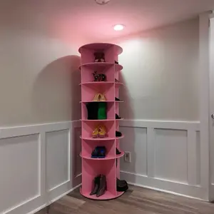 Modern Pink Corner Display Shelf Space-Saving Statement Organizer for Home Decor and Storage Solutions