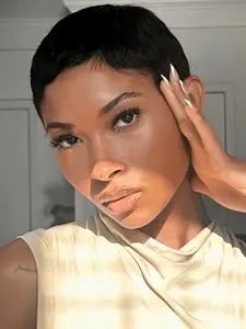 Short human hair wig, designed specifically for women, pixie cut style, made of human hair, fully machine-made wig, layered design, no lace, Pixie Cut Wigs