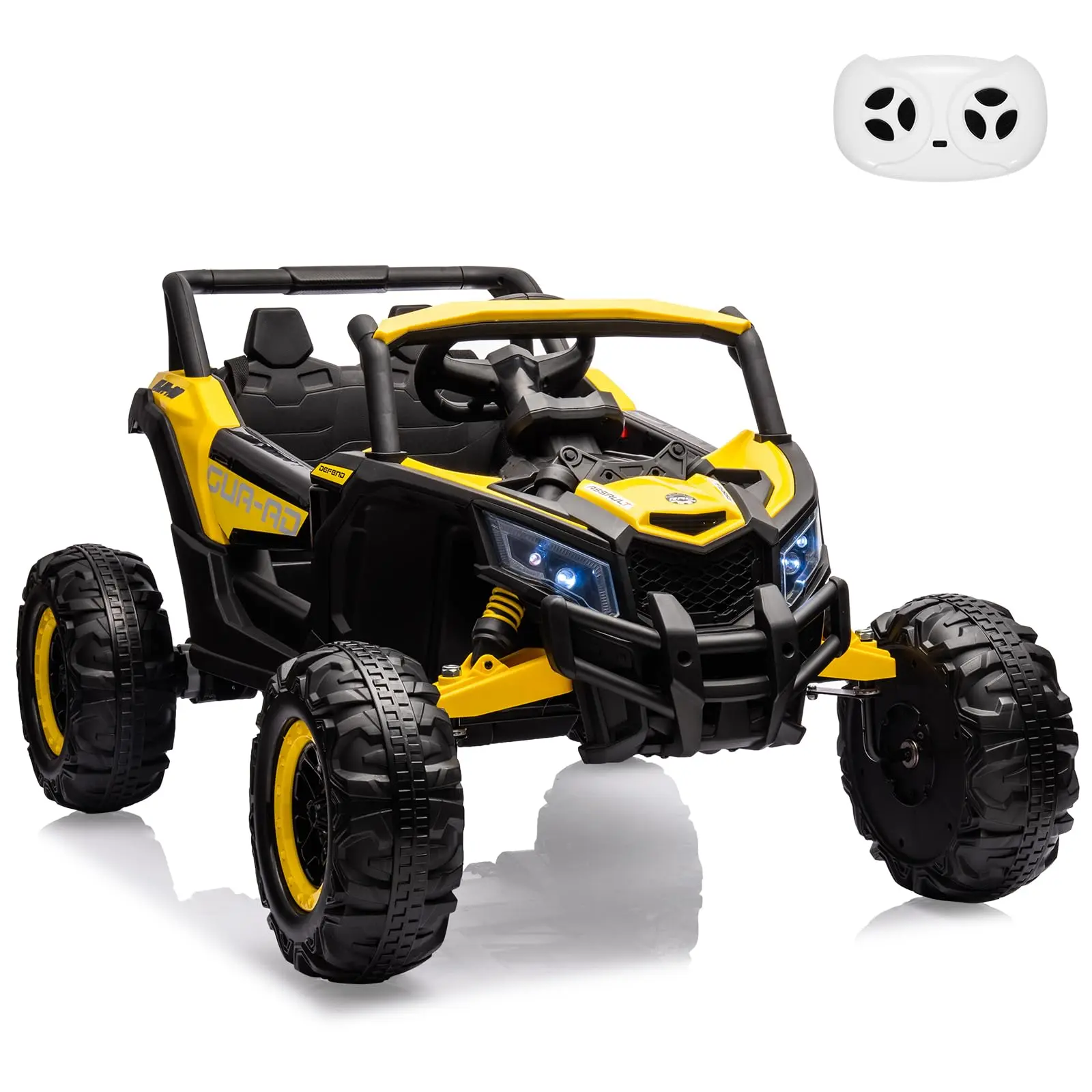 Garvee 2 Seater Ride On UTV Car,24V Battery Powered Electric Vehicle with Remote Control,Spring Suspension,2 Motors,USB,Music & LED Lights,Electric Car for Kids Toddlers,Yellow