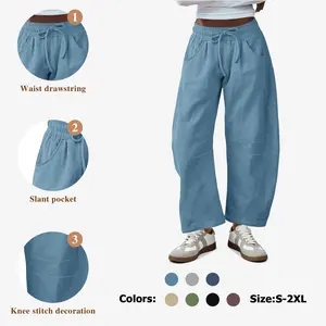 Fisoew Women's Barrel Leg Sweatpant Drawstring Elastic Waisted Wide Leg Pants Casual Active Pants with Pockets #TikTokShopHolidayHaul Womenswear Cropped demitra low rise pants sa capris baggy pants wide leg sweatpants pants for women cargo pants women